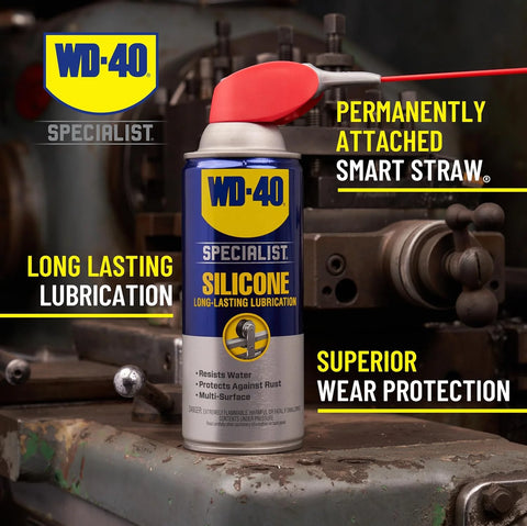 WD-40 Specialist® Silicone, Dry Silicone Lubricant for Window Tracks, Cables, Pulleys, Superior Lubrication for Equipment, Moving Parts, Industrial Applications, Bigger Can, 13.3 OZ, Single Can