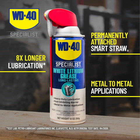 WD-40 Specialist White Lithium Grease Spray with SMART STRAW SPRAYS 2 WAYS, 10 OZ [6-Pack]