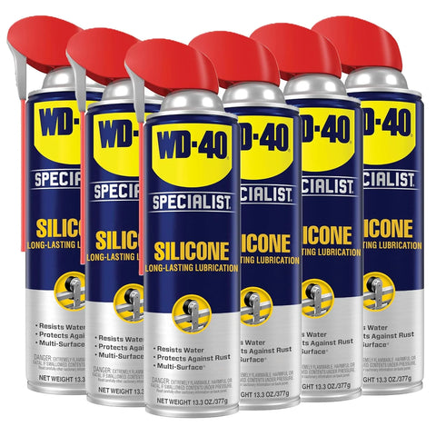 WD-40 Specialist® Silicone, Dry Silicone Lubricant for Window Tracks, Cables, Pulleys, Superior Lubrication for Equipment, Moving Parts, Industrial Applications, Bigger Can, 13.3 OZ [6-Pack]