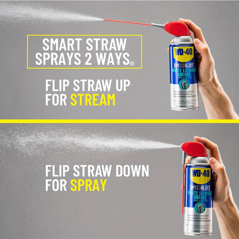 WD-40 Specialist White Lithium Grease Spray with SMART STRAW SPRAYS 2 WAYS, 10 OZ [6-Pack]
